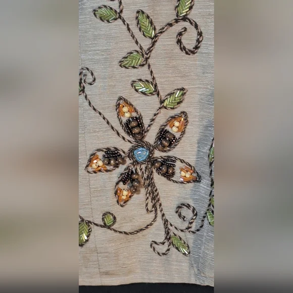 SILK LAND 100% Silk Light Brown Floral Embroidered Blazer - Picture 6 of 11